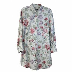 Lauren Ralph Lauren Floral Button Down Sleep Shirt Embroidered Monogram Size M